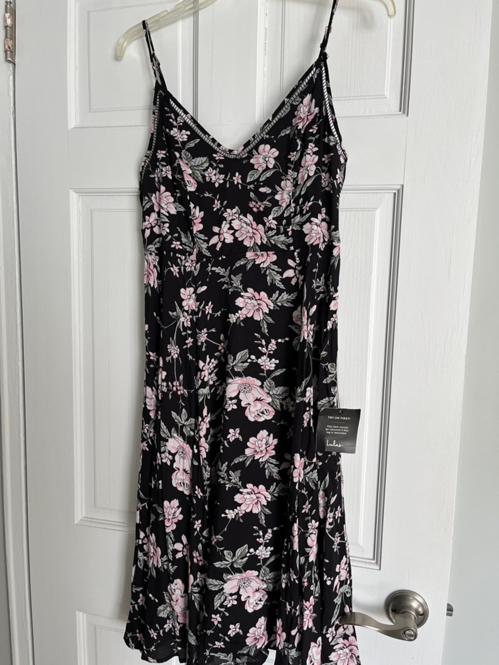 Lulus Black Floral Slip Dress with Pink Roses